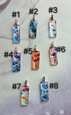 Glass Rectangle Floral Pendant