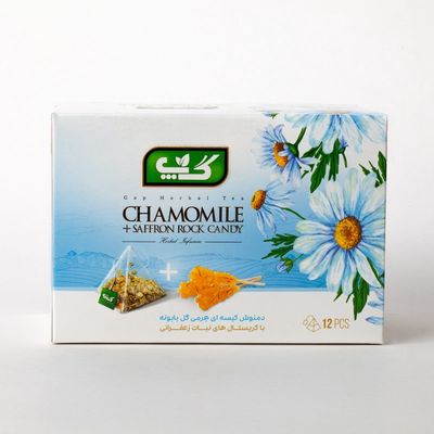 Gap chamomile teabag + saffron rock candy - دمنوش بابونه + کریستال نبات زعفرانی