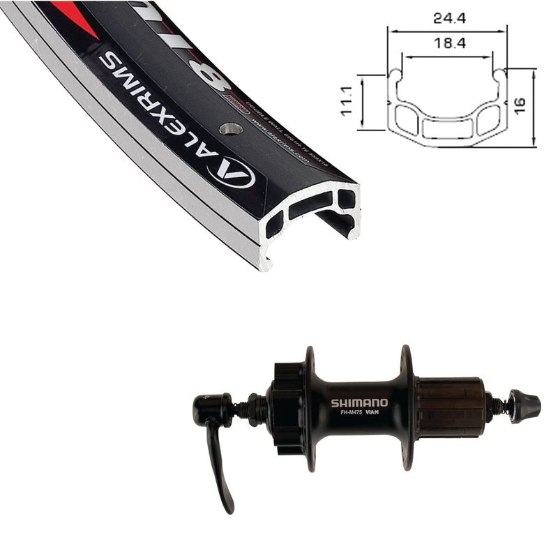 Rear Wheel - 26", HG-9s, Disc/6-Bolt, Double Wall, Black [Alex DM-18/Shimano M475]