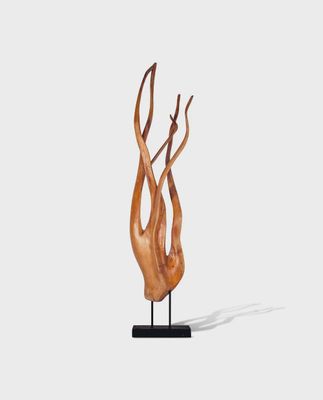 Teak Reach Sculpture on Stand