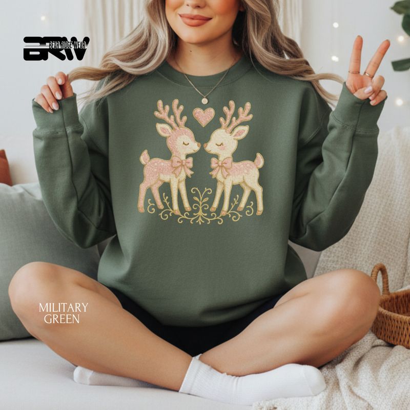 &#39;Two deer Yarn&#39; Christmas Crewneck Sweatshirt