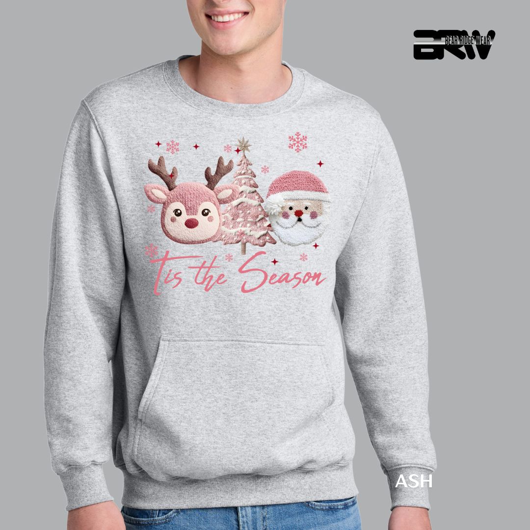 Tis the season yarn1&#39; Kangaroo Pocket Christmas Crewneck, Color: Ash, Size: S