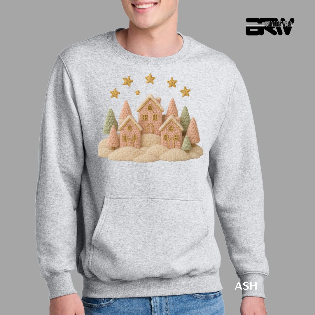 &#39;Village Yarn&#39; Kangaroo Pocket Christmas Crewneck, Color: Ash, Size: S