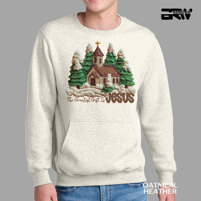 &#39;The Greatest Gift Jesus Yarn&#39; Kangaroo Pocket Christmas Crewneck