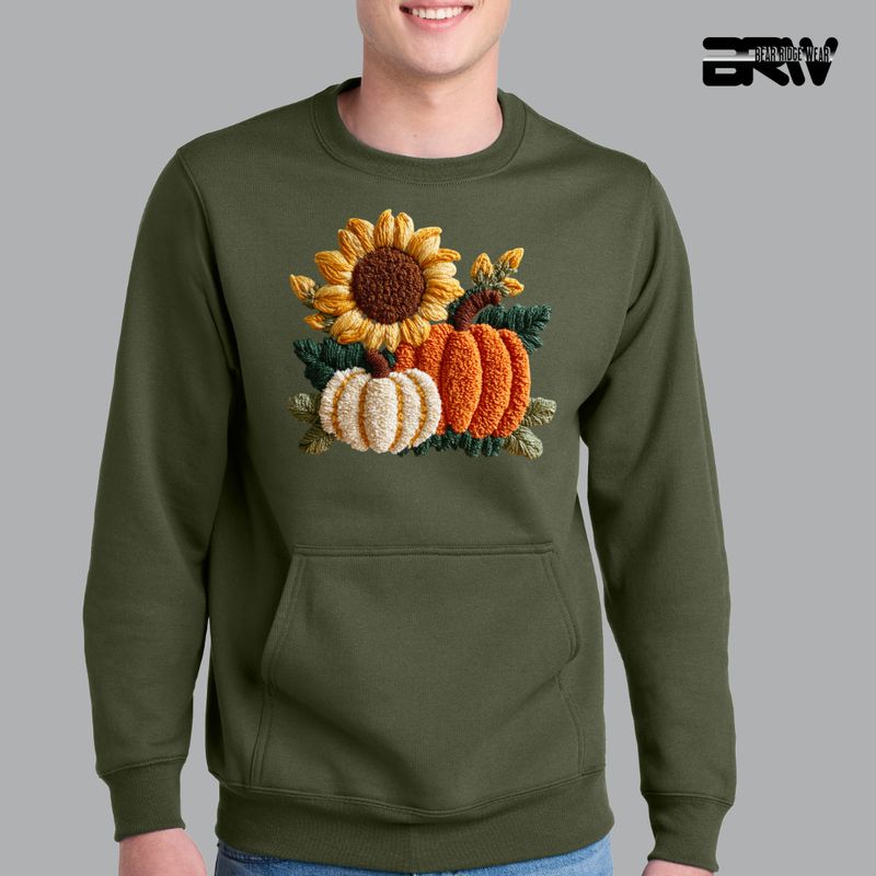 &#39;Sunflower Pumpkin yarn&#39; Kangaroo Pocket Christmas Crewneck
