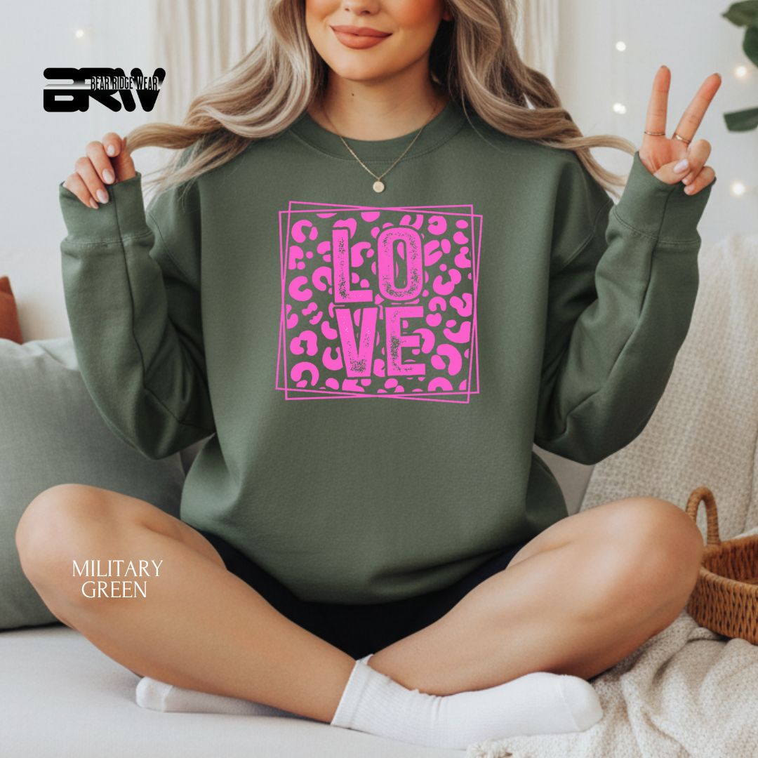 'Love-Pink Leopard' Valentine's Crewneck Sweatshirt