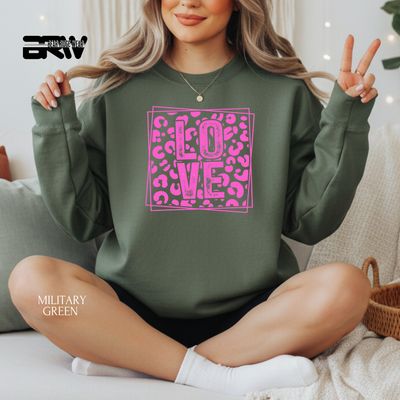 'Love-Pink Leopard' Valentine's Crewneck Sweatshirt