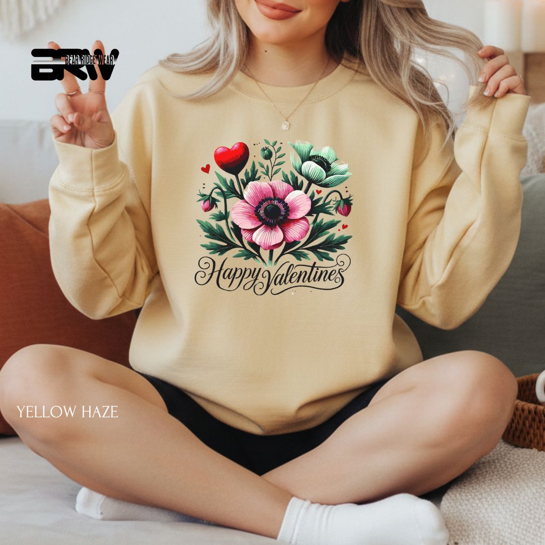 'Happy Valentine's Day-Flowers' Valentine's Crewneck Sweatshirt