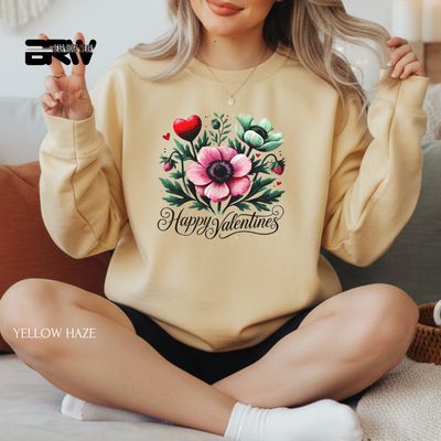 'Happy Valentine's Day-Flowers' Valentine's Crewneck Sweatshirt