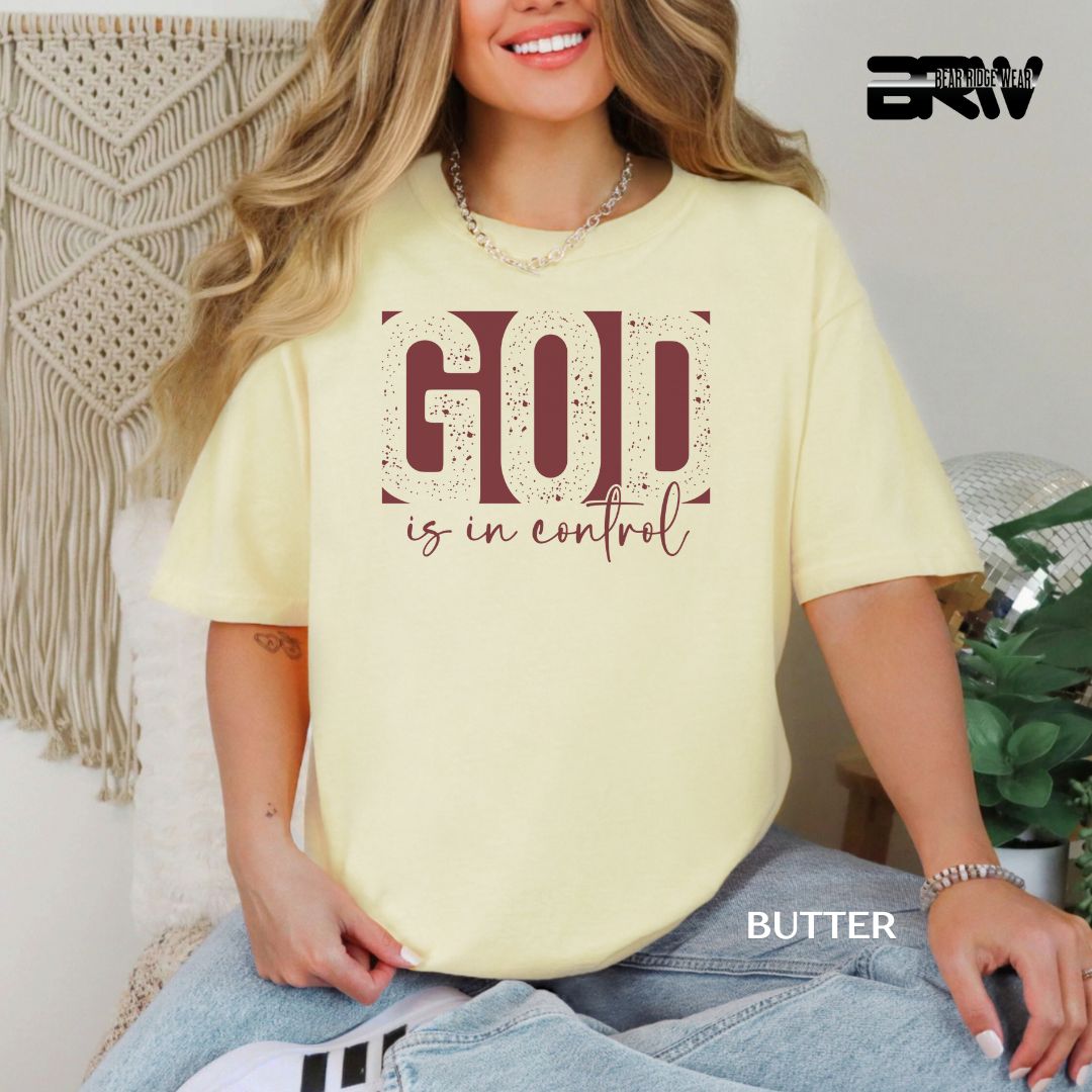 'God Is In Control-Red' Faith Tee
