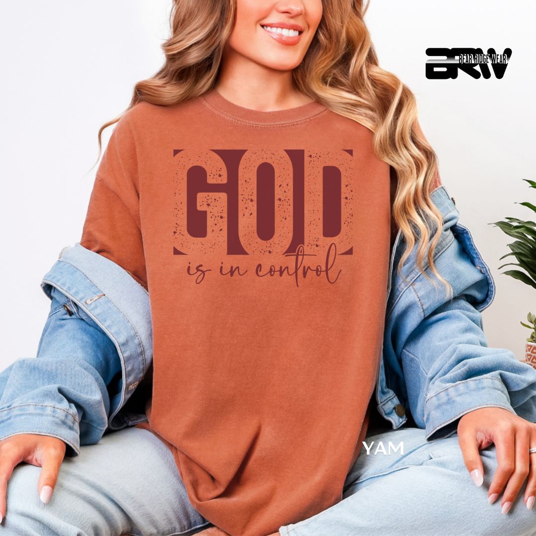 'God Is In Control-Red' Faith Tee, Color: Yam, Size: 2XL