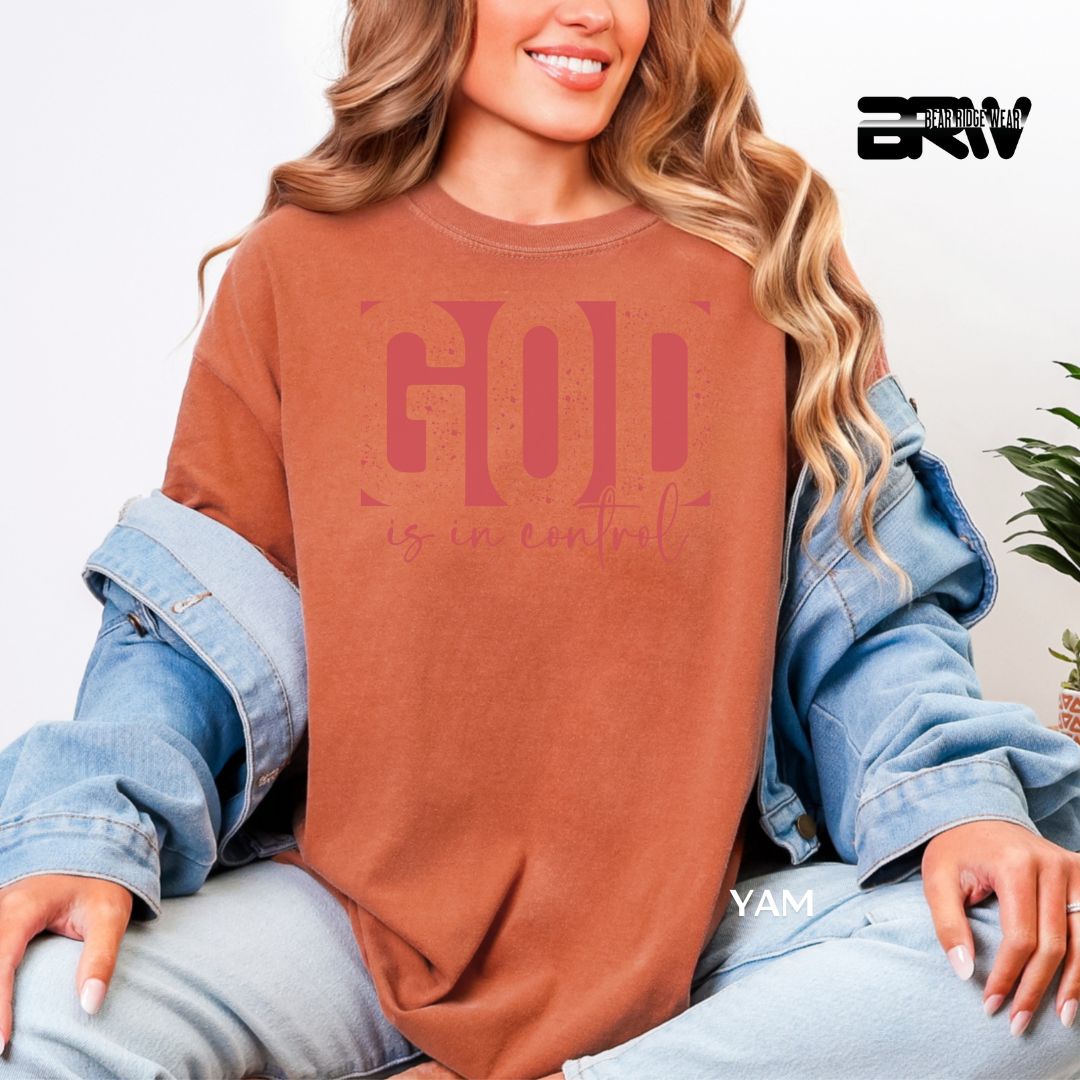 'God Is In Control-Pink' Faith Tee, Color: Yam, Size: 2XL