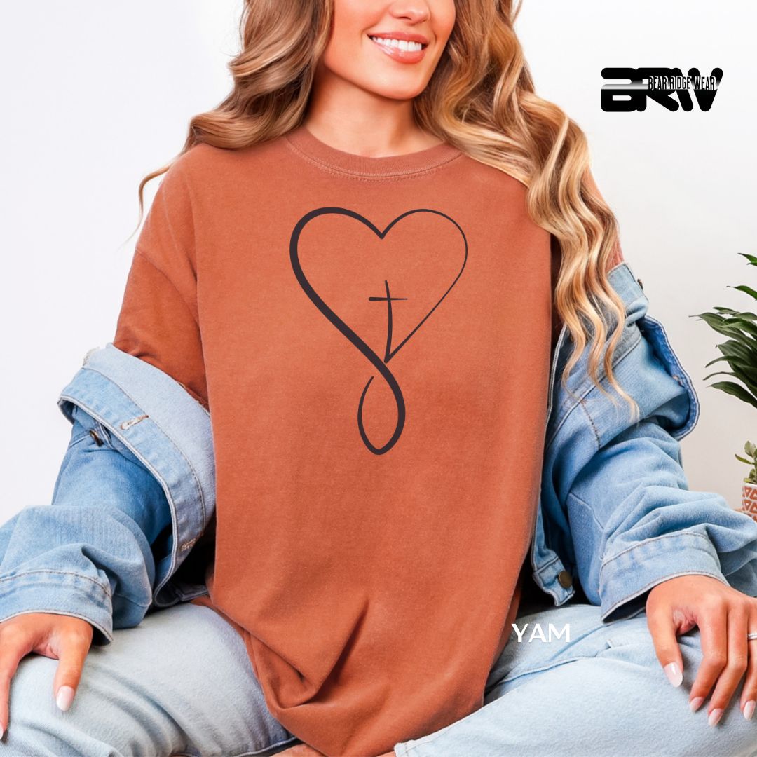 'Heart With Cross-Black' Faith Tee, Color: Yam, Size: 2XL