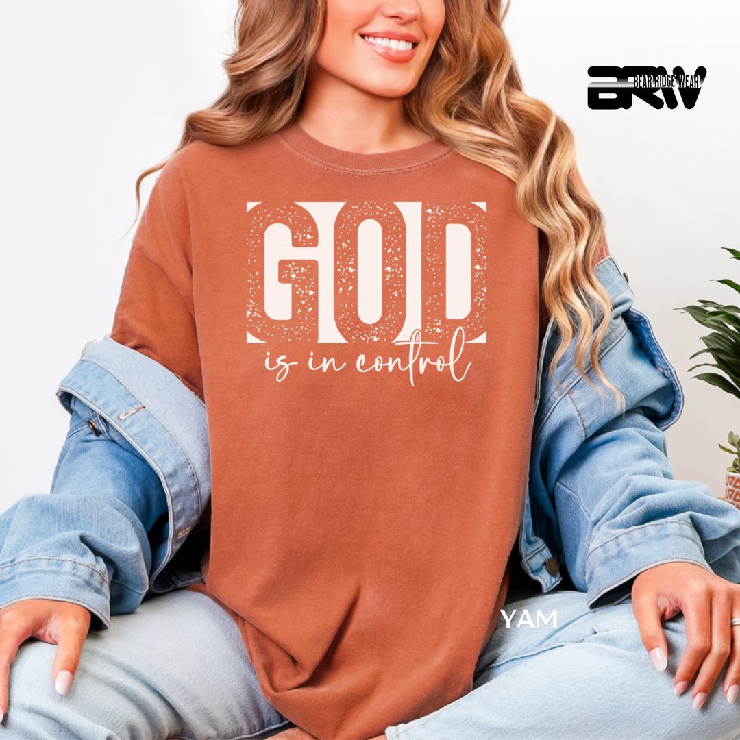 'God Is In Control-White' Faith Tee, Color: Yam, Size: 2XL