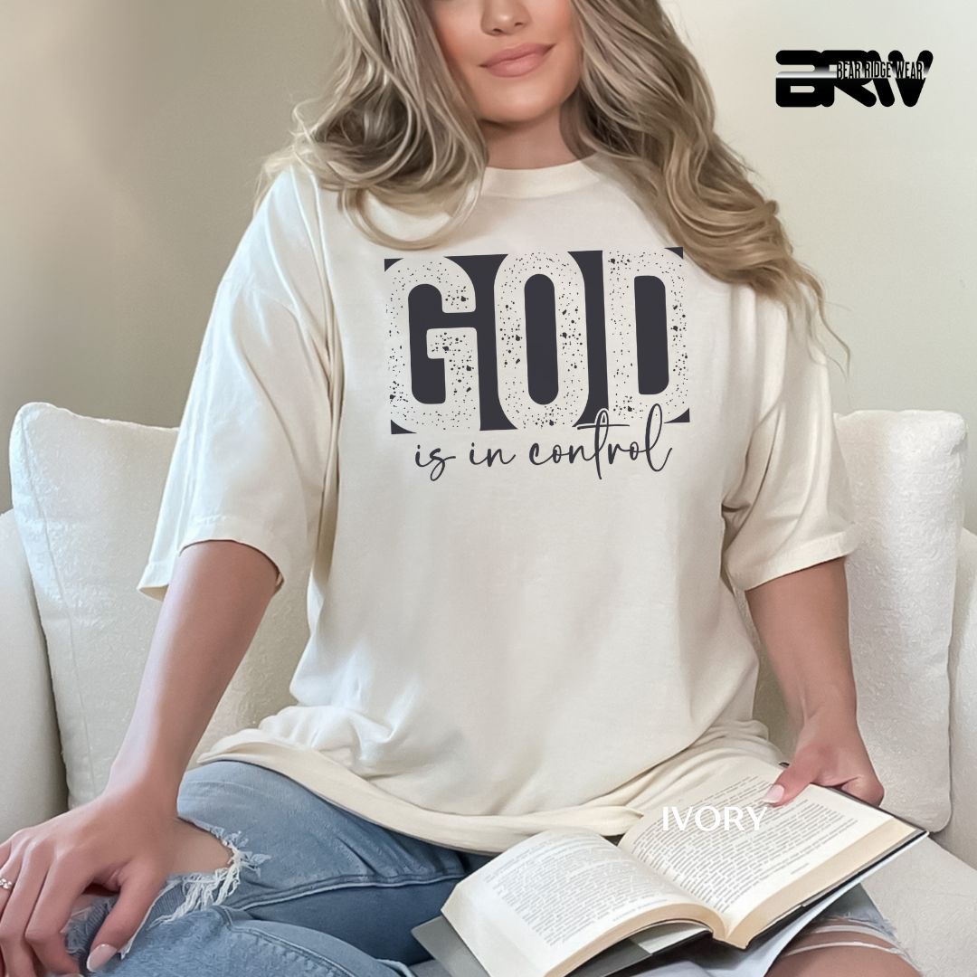 'God Is In Control' Black Faith Tee