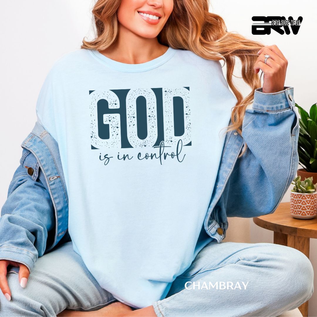 'God Is In Control-Blue' Faith Tee