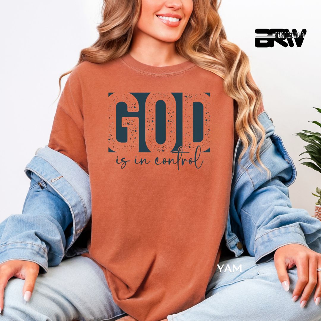 'God Is In Control-Blue' Faith Tee, Color: Yam, Size: 2XL