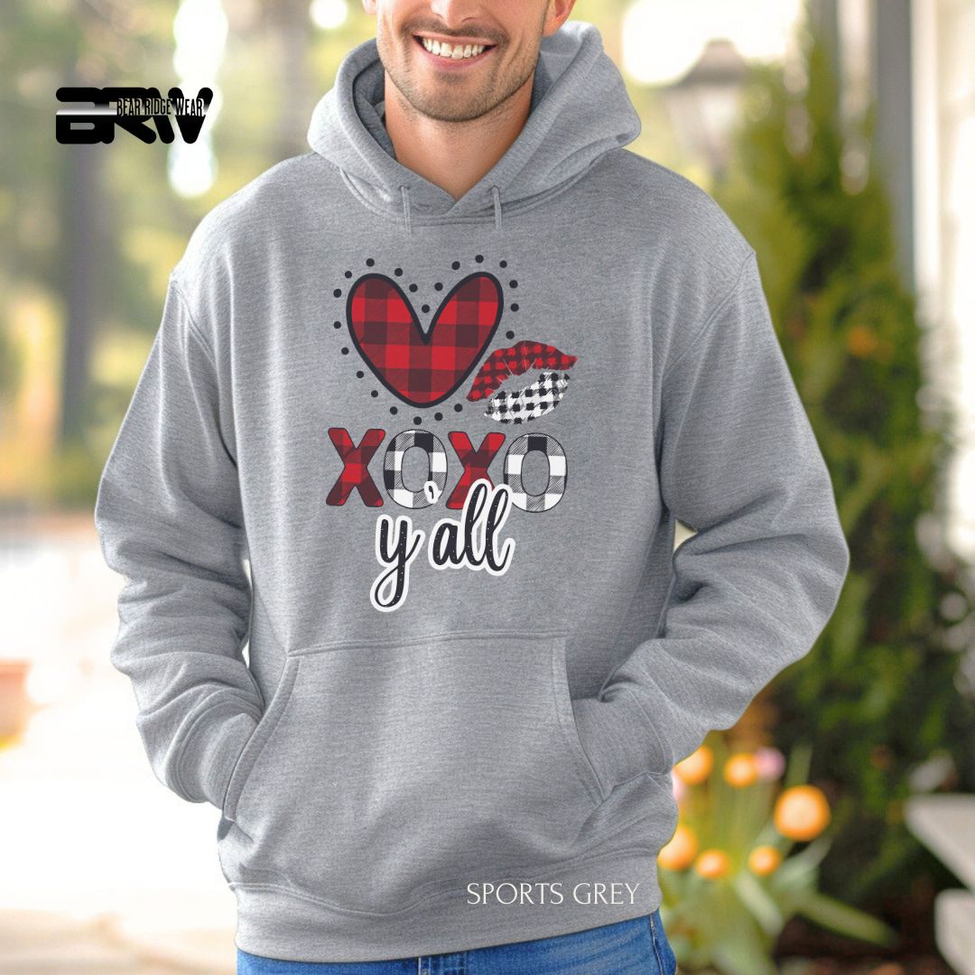 'Xoxo Y'all' Valentine's Day Hoodies, Color: Sport-Grey, Size: 2XL