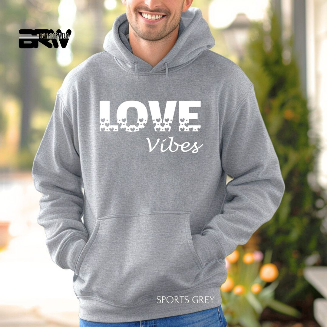 'Loves Vibes-White' Valentine's Day Hoodies, Color: Sport-Grey, Size: 2XL