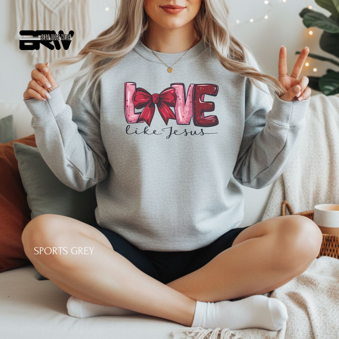 'Love like Jesus' Valentine's Crewneck Sweatshirt, Color: Sport-Grey, Size: 2XL