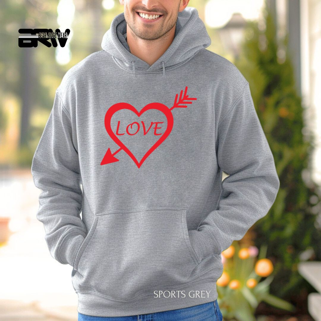 'Love -Heart Arrow' Valentine's Day Hoodies, Color: Sport-Grey, Size: 2XL