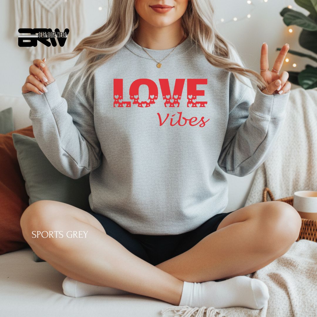 'Love Vibes-Red' Valentine's Crewneck Sweatshirt, Color: Sport-Grey, Size: 2XL