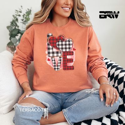 Love-Plaid' Long-sleeve Valentine's Day Tee