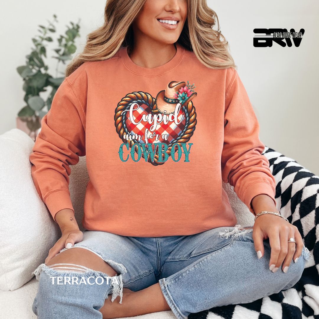 'Cupid Aim For A Cowboy' Long-sleeve Valentine's Day Tee