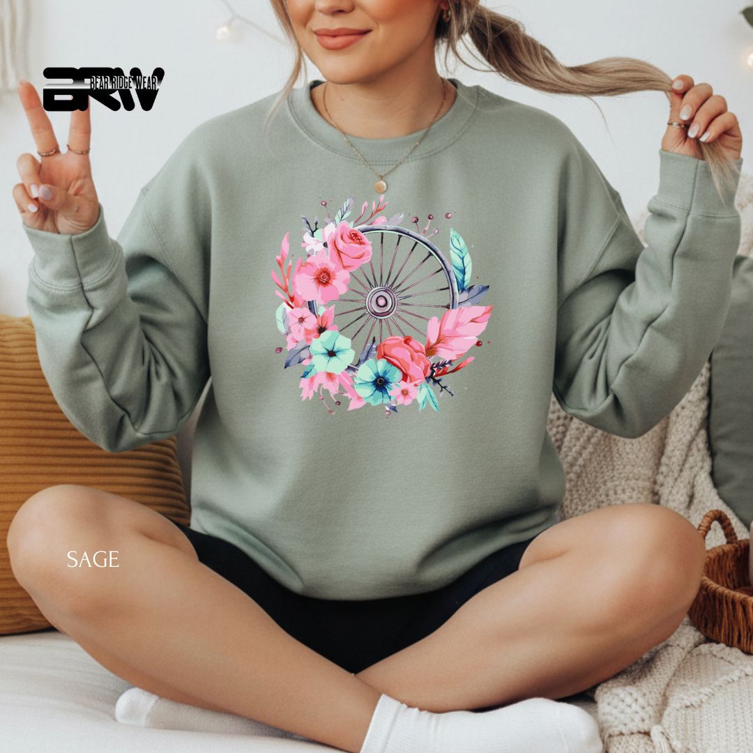 Flowers-Wagon Wheel' Spring Crewneck Sweatshirt
