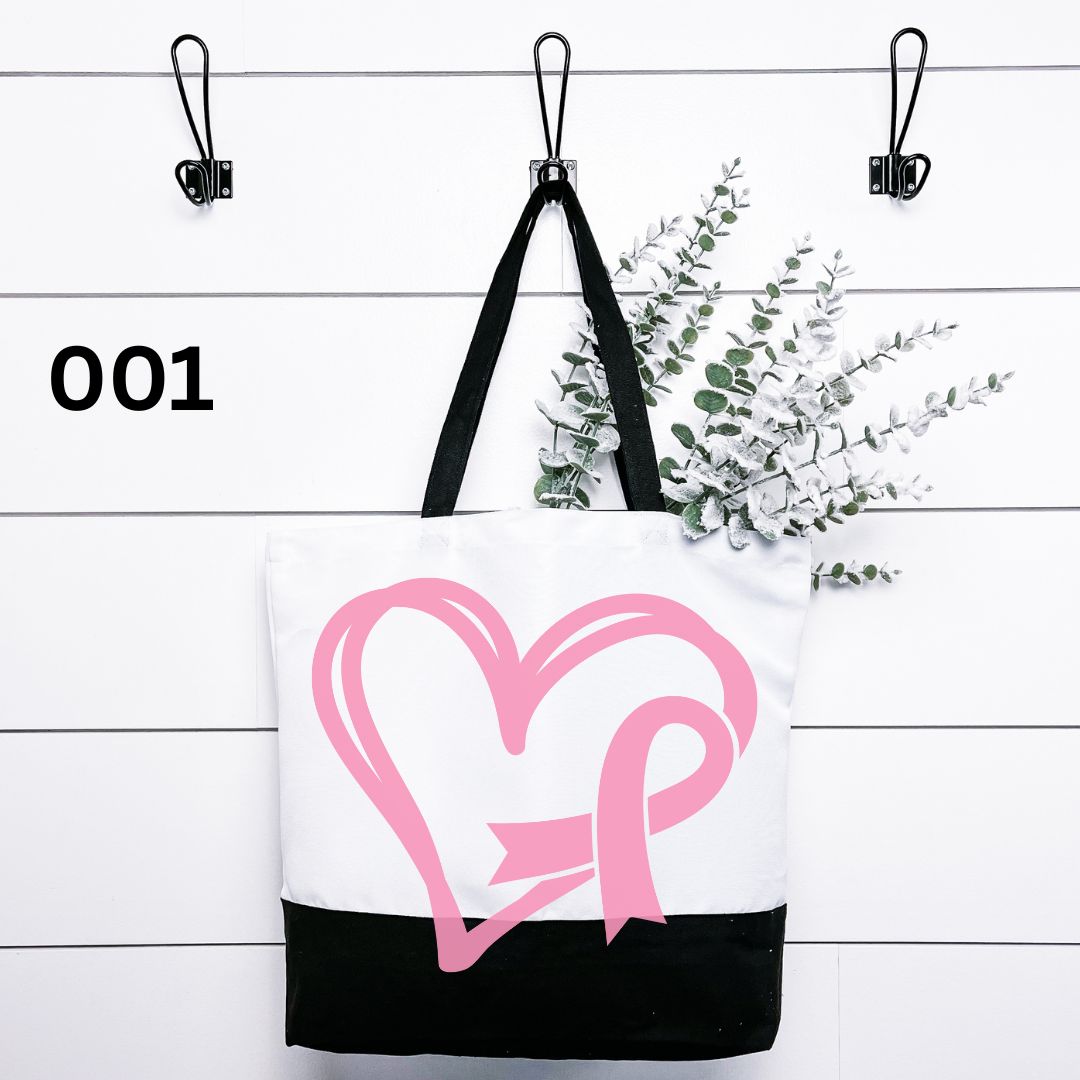 Breast Cancer Awareness Tote Bag, Color: Heart and Ribbon