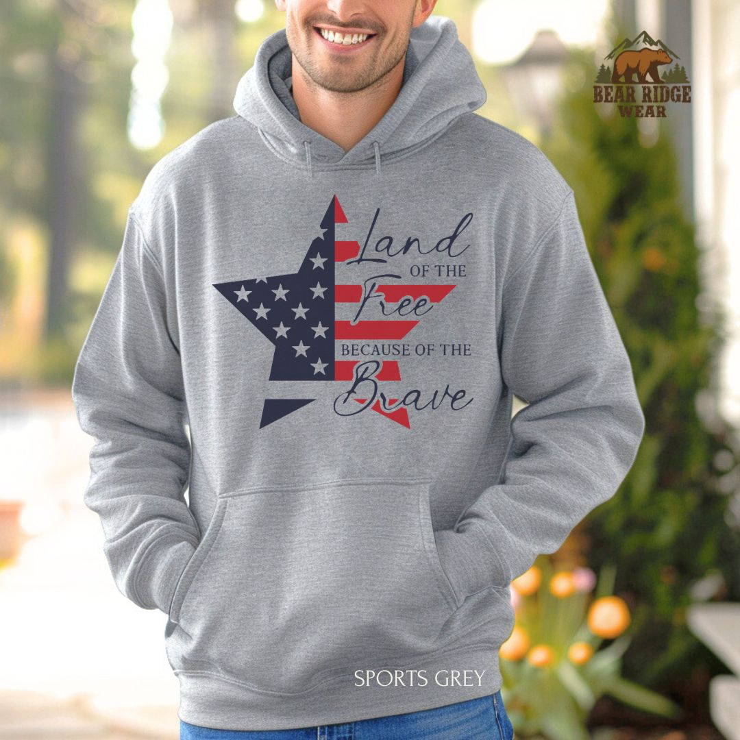 Land Of The Free-Star' Patriotic Hoodie, Color: Sport-Grey, Size: 2XL