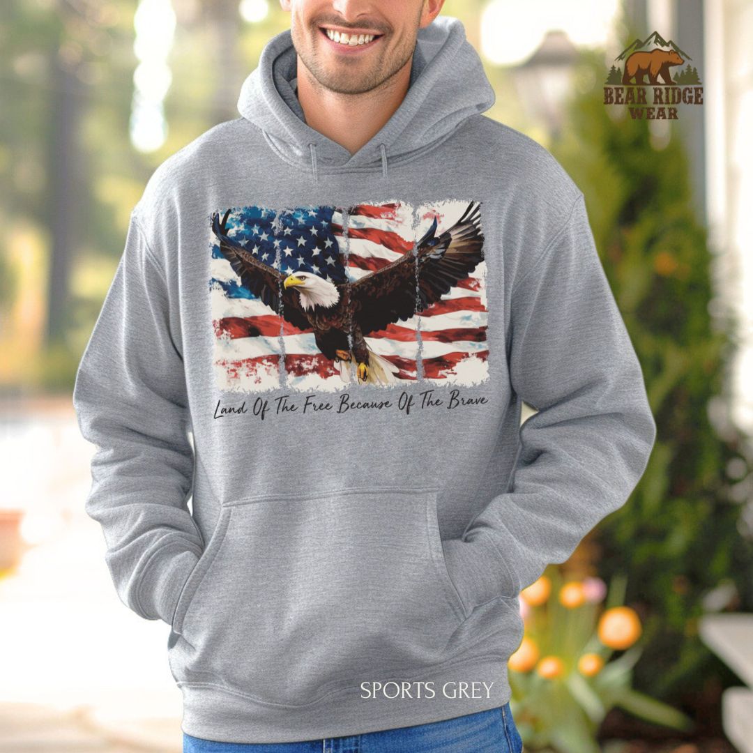 Land Of The Free-Eagle' Patriotic Hoodie, Color: Sport-Grey, Size: 2XL
