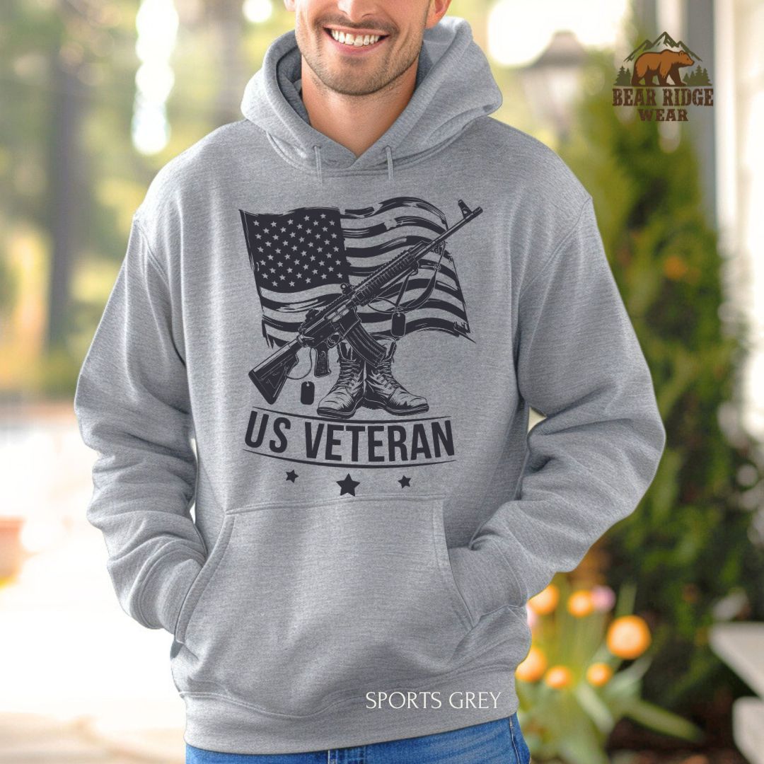 US Veteran' Patriotic Hoodie, Color: Sport-Grey, Size: 2XL