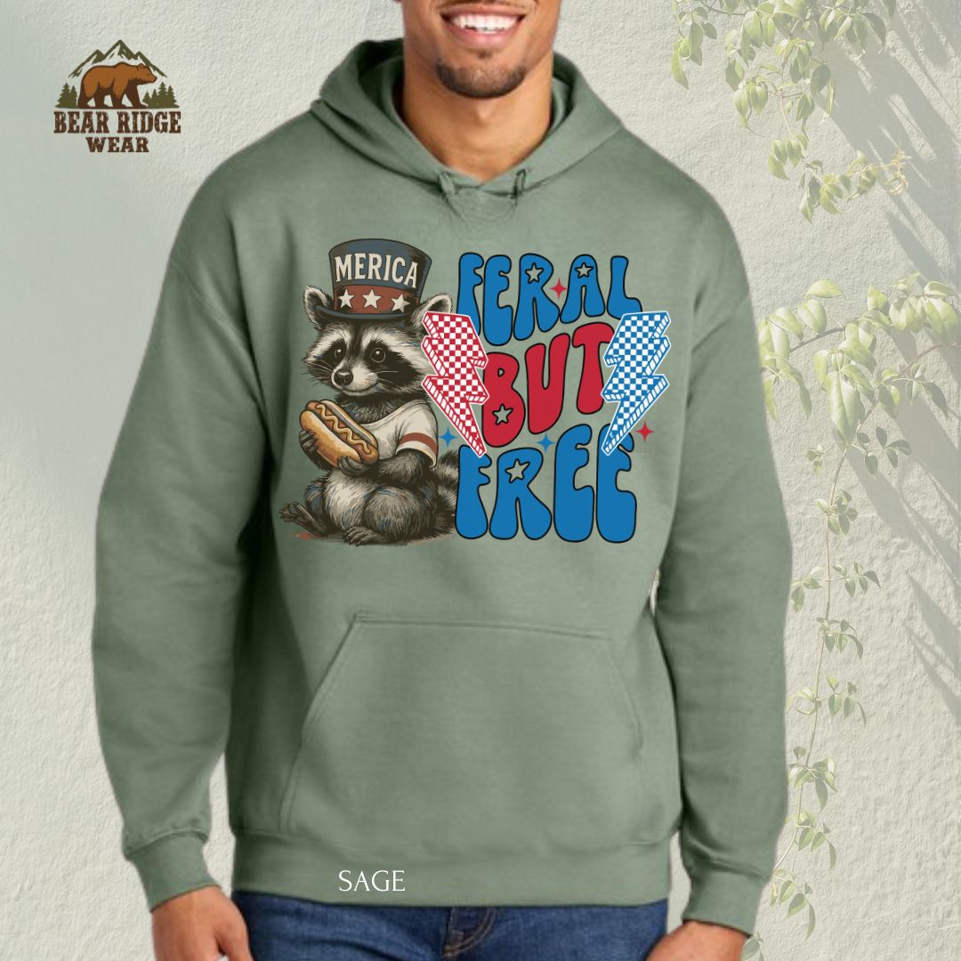 Feral But Free-Hot Dog Raccoon' Patriotic Hoodie