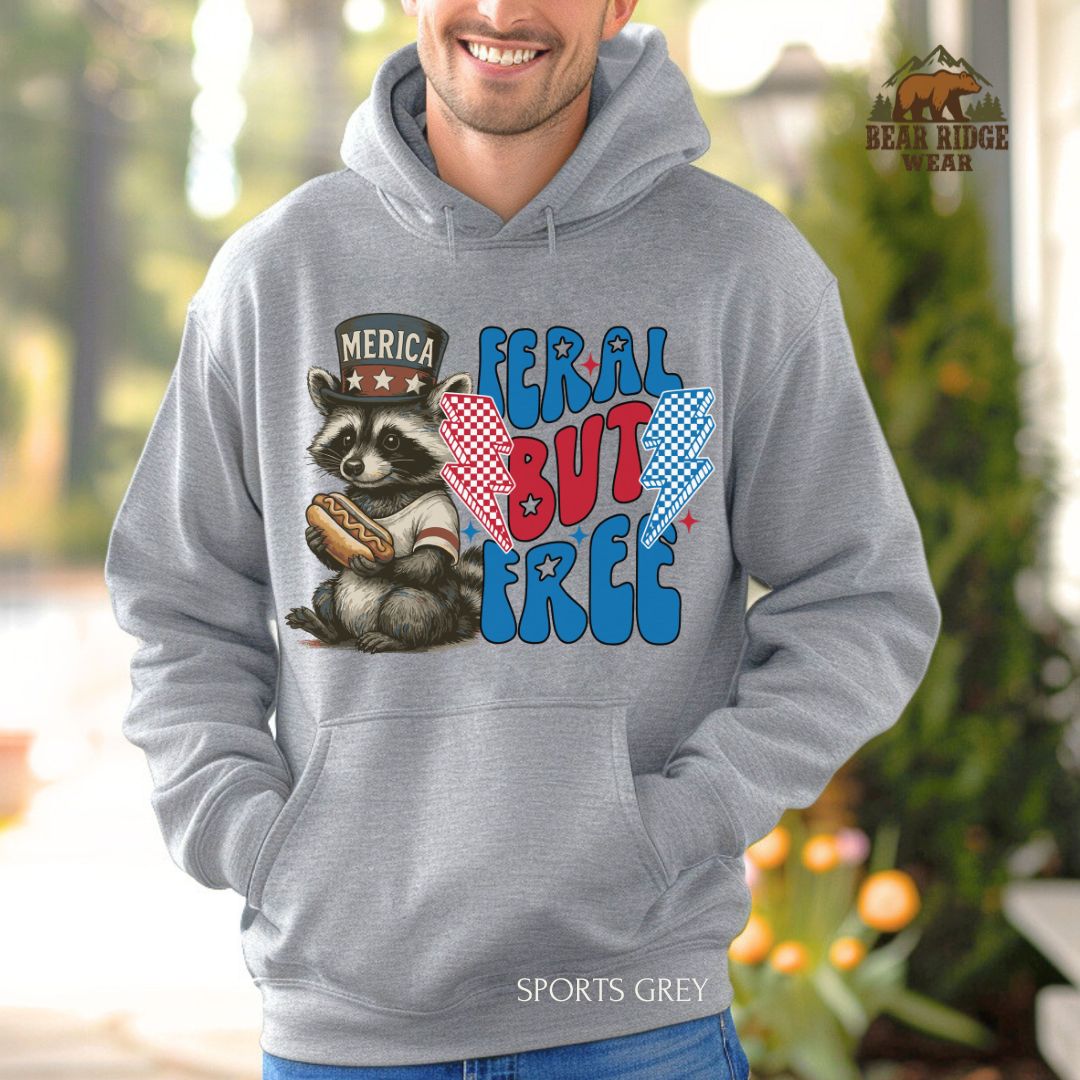Feral But Free-Hot Dog Raccoon' Patriotic Hoodie, Color: Sport-Grey, Size: 2XL