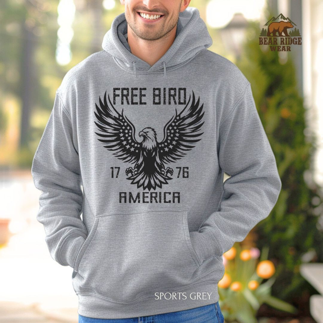 Free Bird-1776' Patriotic Hoodie, Color: Sport-Grey, Size: 2XL
