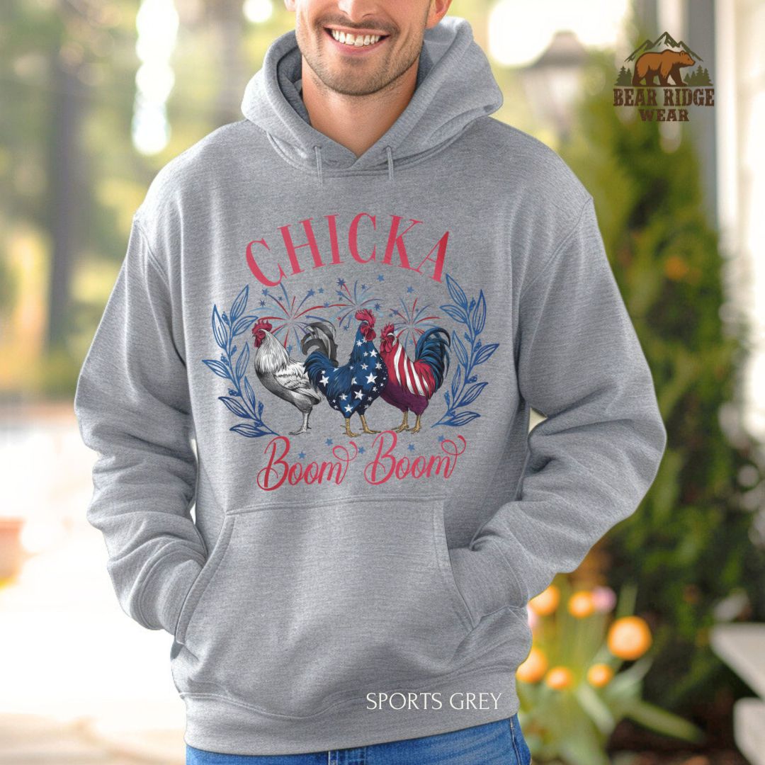 Chicka Boom Boom' Patriotic Hoodie, Color: Sport-Grey, Size: 2XL