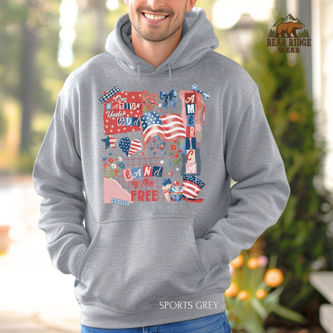 America-One Nation' Patriotic Hoodie, Color: Sport-Grey, Size: 2XL