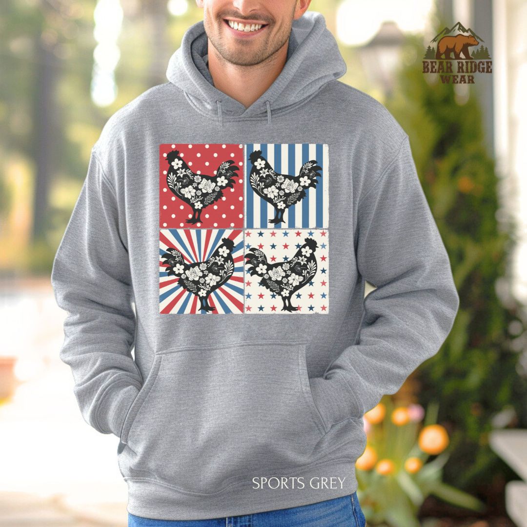 4th Of July Chickens' Patriotic Hoodie, Color: Sport-Grey, Size: 2XL