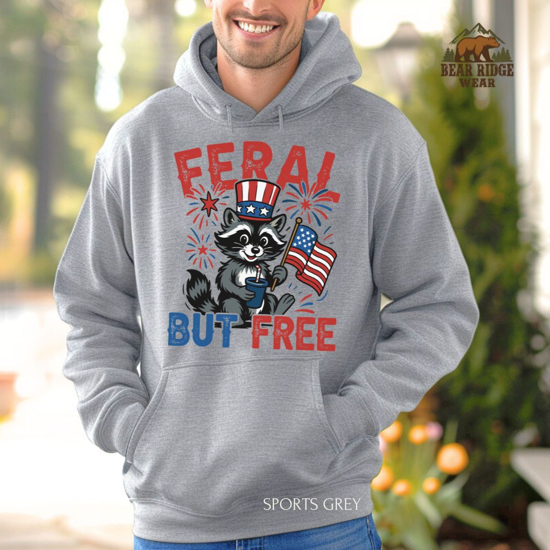Feral Raccoon' Patriotic Hoodie, Color: Sport-Grey, Size: 2XL