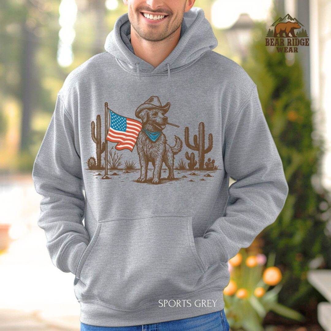 Dog-Flag' Patriotic Hoodie, Color: Sport-Grey, Size: 2XL