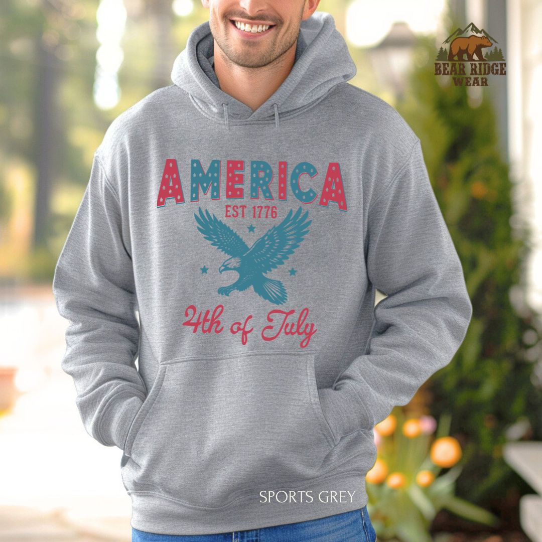 America-1776' Patriotic Hoodie, Color: Sport-Grey, Size: 2XL