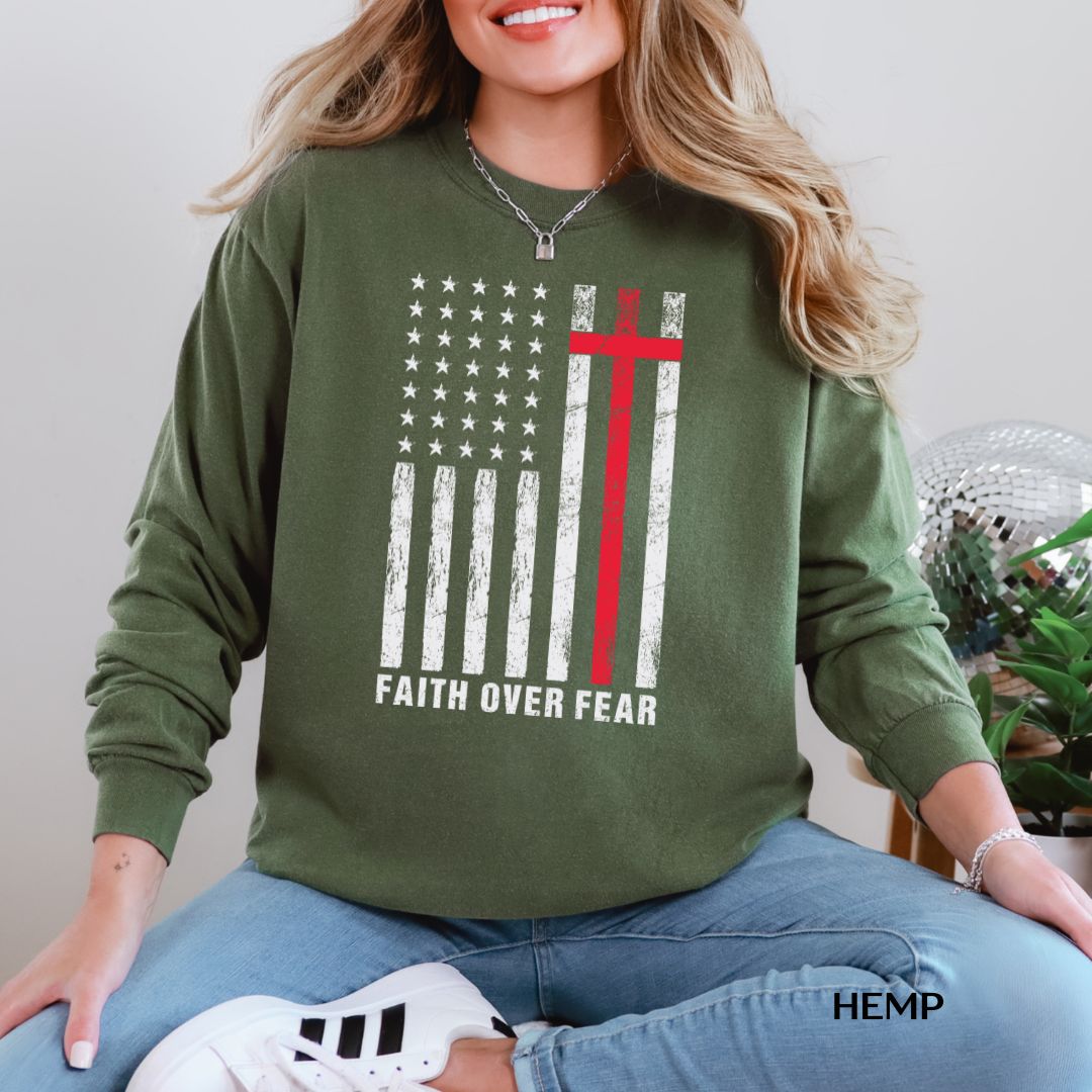 Faith over Fear-Flag' Faith Long-Sleeve Tee