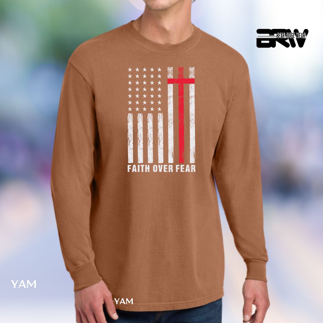 Faith over Fear-Flag' Faith Long-Sleeve Tee, Color: Yam, Size: 2XL