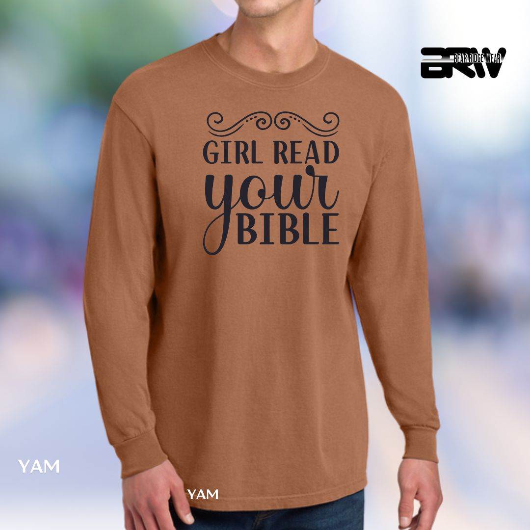Girl Read Your Bible' Faith Long-Sleeve Tee, Color: Yam, Size: 2XL