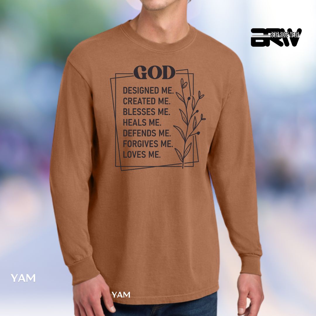 God Designed Me' Faith Long-Sleeve Tee, Color: Yam, Size: 2XL