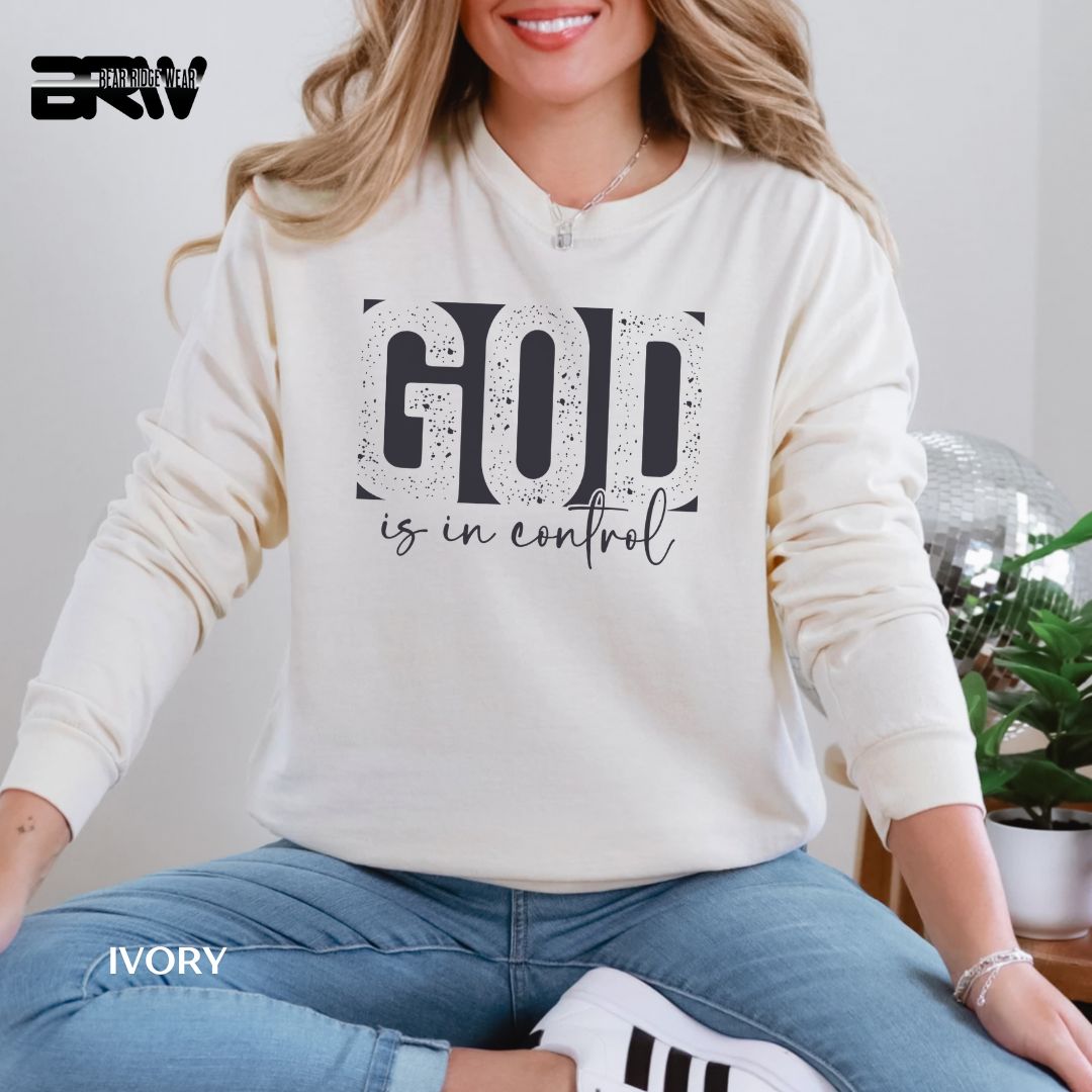 God Is In Control' Black Faith Long-Sleeve Tee