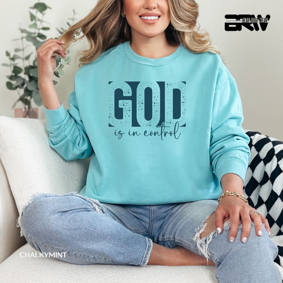 God Is In Control-Blue' Faith Long-Sleeve Tee