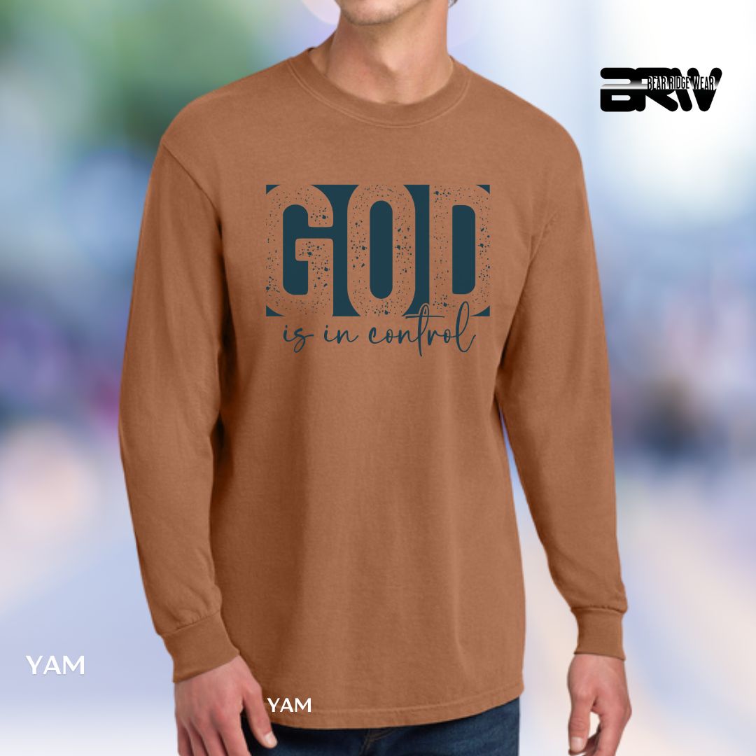 God Is In Control-Blue' Faith Long-Sleeve Tee, Color: Yam, Size: 2XL