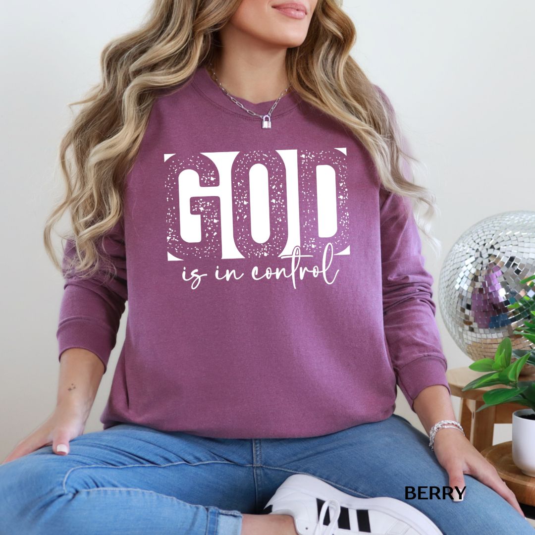 God Is In Control-White' Faith Long-Sleeve Tee
